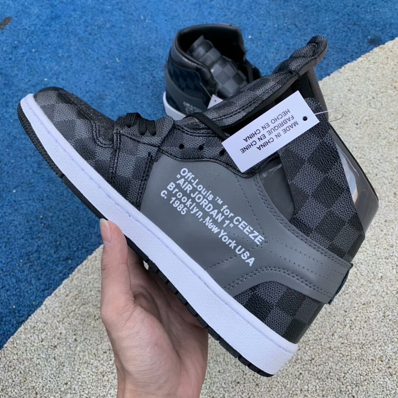 Authentic LV X OFF White X Air Jordan 1 with gray